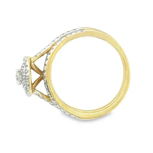 Glamorous 1.00TDW Diamond Bridal Set with Pave Band in 10K Yellow Gold
