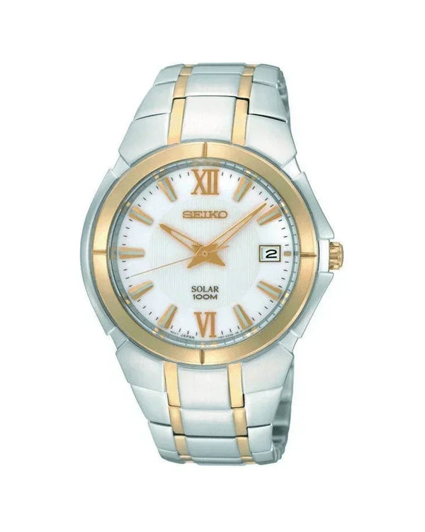 Seiko Solar Two Tone Stainless Steel Men s Watch SNE088