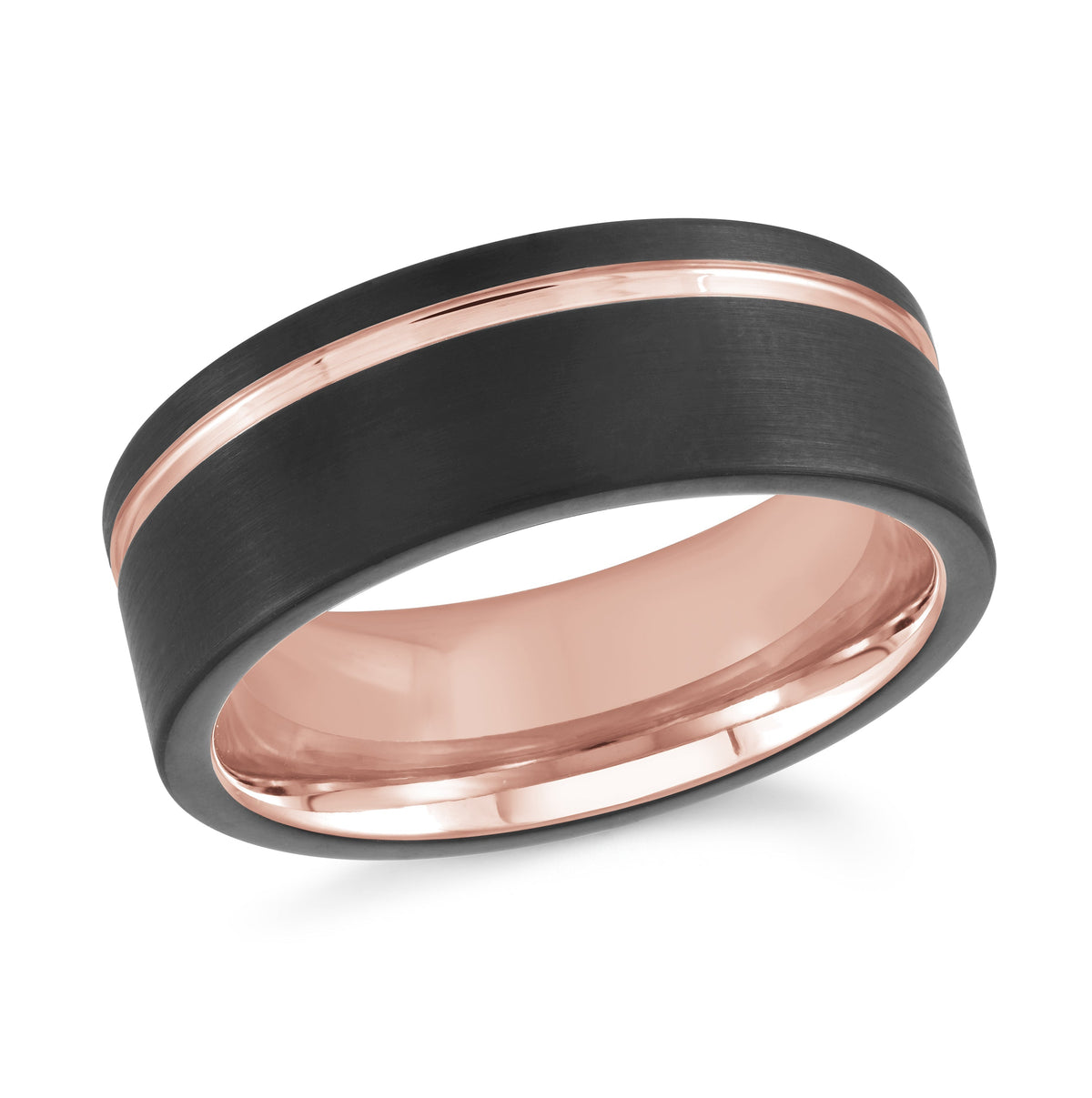 8mm Black &amp; Rose Plated Tungsten Carbide Wedding Band