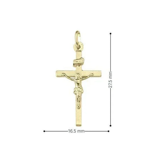 10k, 14k, 18k Yellow Gold Flat Religious Classic Italian Cross with Crucifix