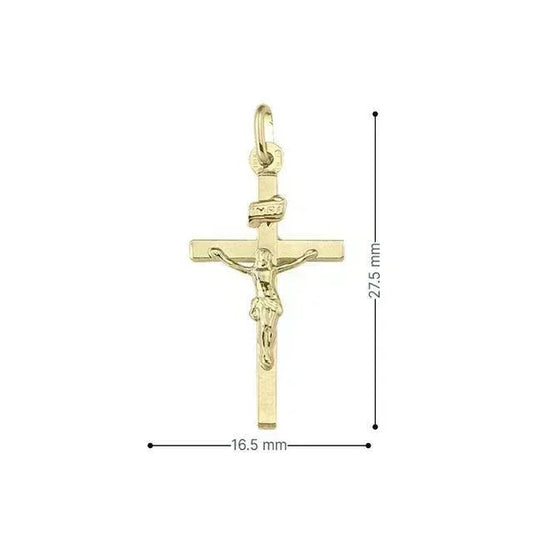 10k, 14k, 18k Yellow Gold Flat Religious Classic Italian Cross with Crucifix