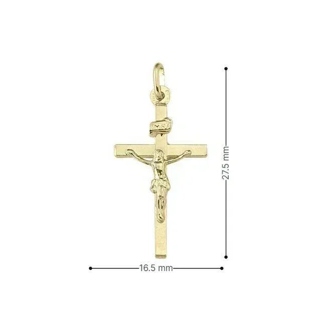 10k, 14k, 18k Yellow Gold Flat Religious Classic Italian Cross with Crucifix