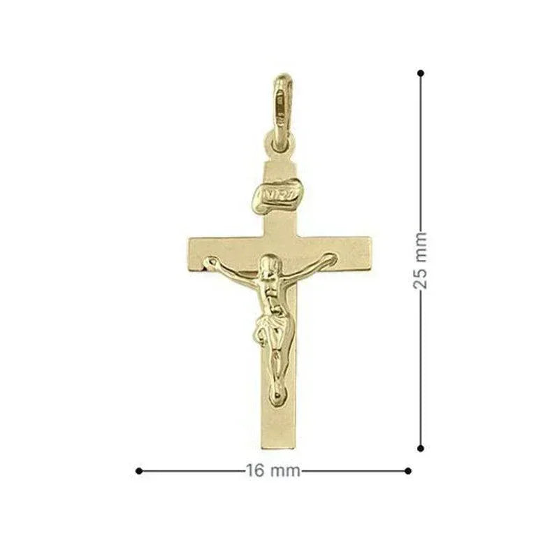 10k, 14k, 18k Yellow Gold Flat Religious Italian Cross with Crucifix