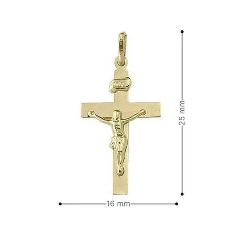 10k, 14k, 18k Yellow Gold Flat Religious Italian Cross with Crucifix