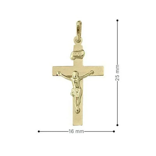 10k, 14k, 18k Yellow Gold Flat Religious Italian Cross with Crucifix
