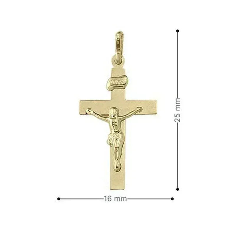 10k, 14k, 18k Yellow Gold Flat Religious Italian Cross with Crucifix