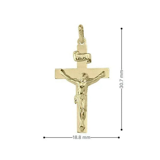 10k, 14k, 18k Yellow Gold Flat Religious Italian Cross with Crucifix