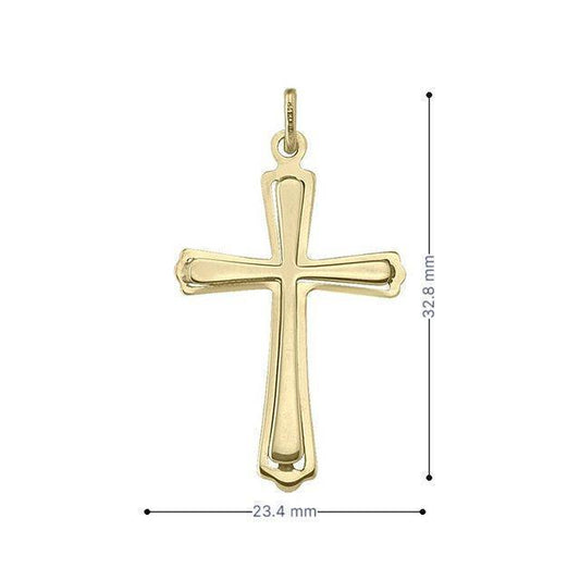 10k, 14k, 18k Yellow Gold Flat Religious Classic Italian Cross in Cross Pendant