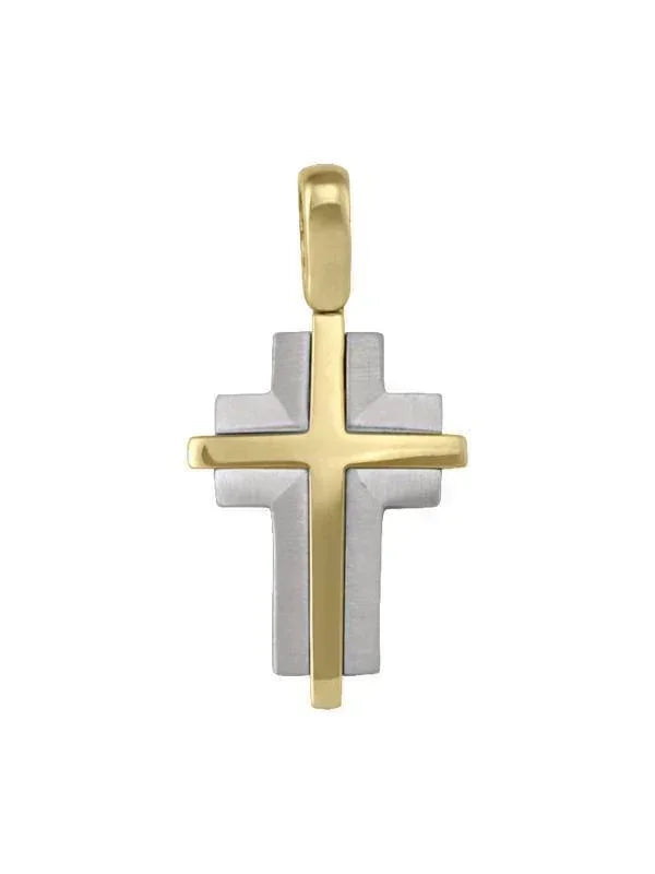 14k Yellow and White Gold Religious Italian Cross