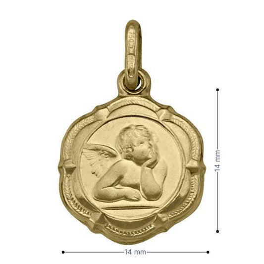 10, 14, 18 Karat Yellow Gold Hollow Angel Medallion