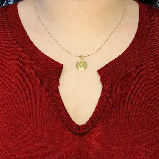 10, 14 Karat Yellow Gold Tiny Solid Madonna Medalion.