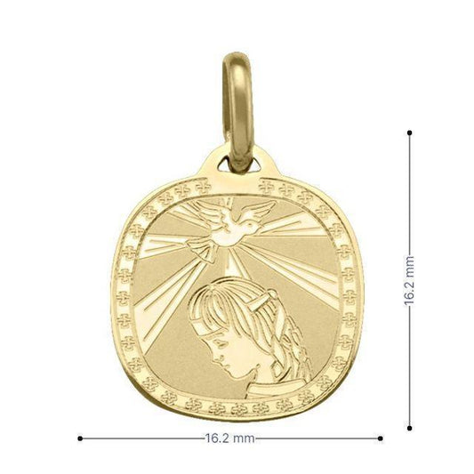 10, 14, 18 Karat Yellow Gold Cushion Shape Solid Confirmation Medalion