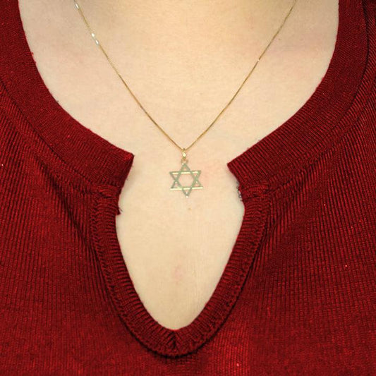 14 Karat Yellow Gold Star Of David Medium Medalion