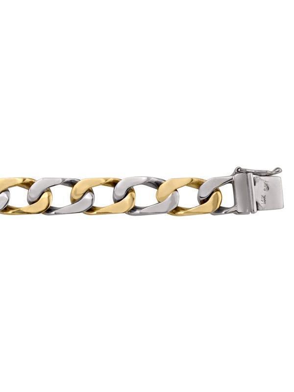 10, 14 Karat Two Tone Yellow and White Gold Open Link Rounded Curb 9.6 mm Bracelet