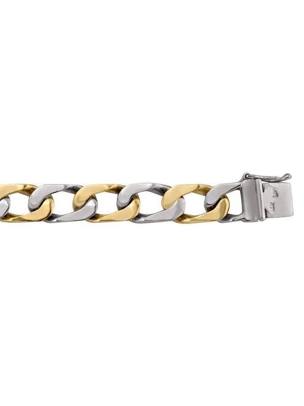 10, 14 Karat Two Tone Yellow and White Gold Open Link Rounded Curb 9.6 mm Bracelet