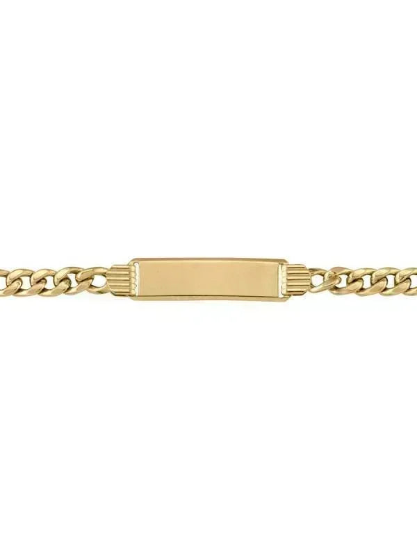 10, 14 Karat Yellow Gold Hollow Curb 5.4 mm Italian Mens Id Bracelet