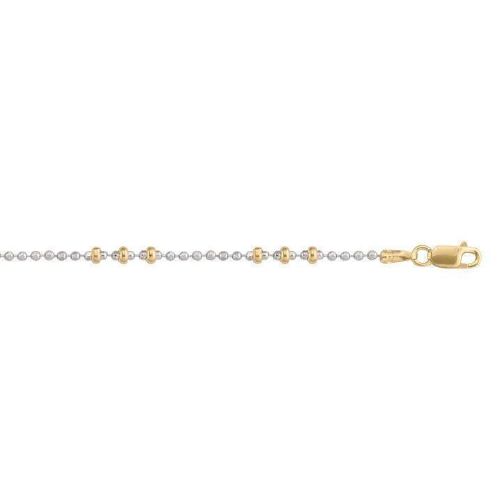 14K Yellow and White Gold Fancy Bead 2.6 mm Italian Anklet