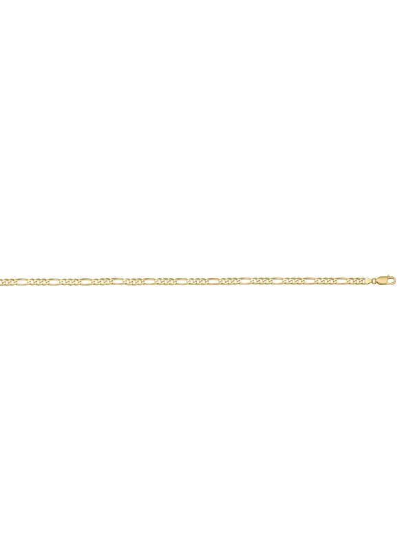10, 14 Karat Yellow Gold Figaro Link 2.4 mm Italian Bracelet