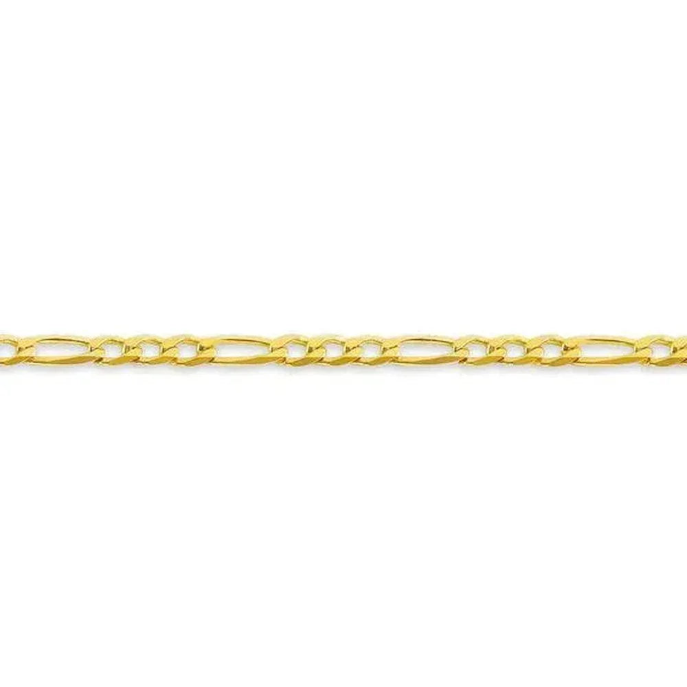 10, 14 Karat Yellow Gold Figaro Link 3.1 mm Italian Bracelet