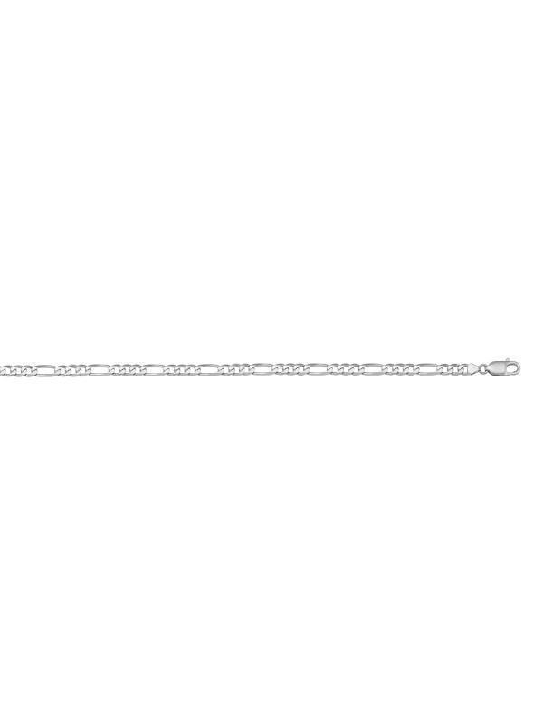 10, 14 Karat White Gold Figaro Link 3.1 mm Italian Bracelet