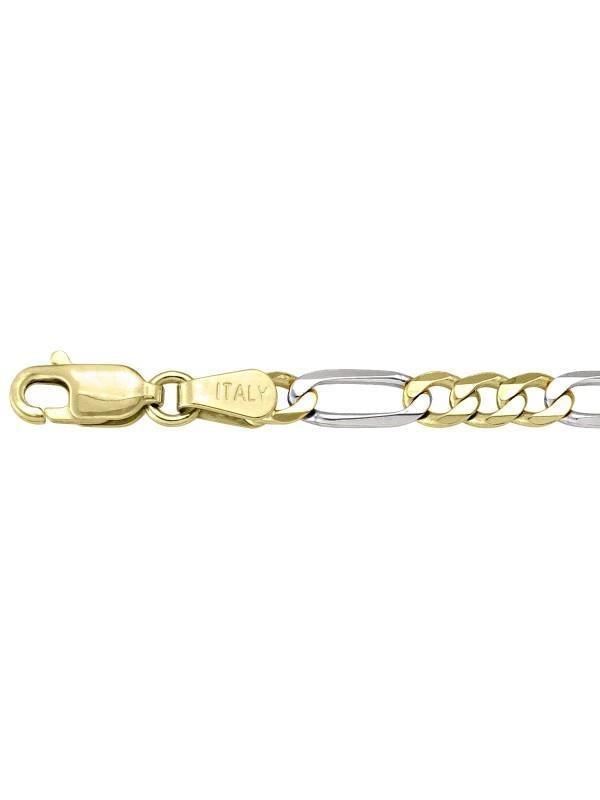 10k, 14k Two Tone Figaro Link 3.9 mm Italian Gold Bracelet