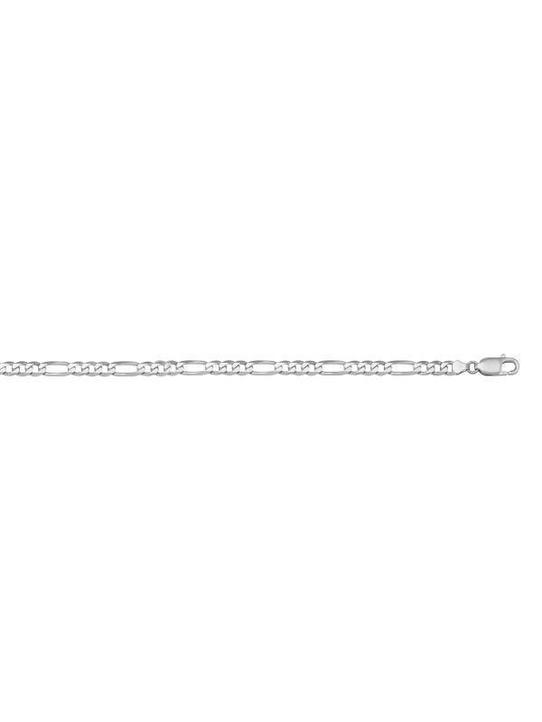 10, 14 Karat White Gold Figaro Link 3.9 mm Italian Bracelet