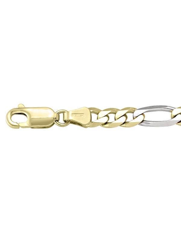 10k, 14k Two Tone Figaro Link 5.1 mm Italian Gold Bracelet