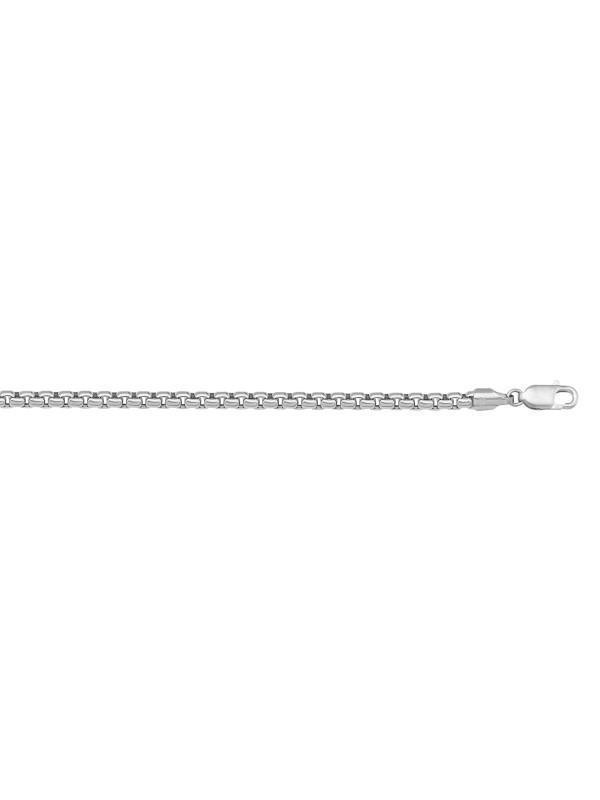 14 Karat White Gold Hollow Box 2.5 mm Italian Bracelet
