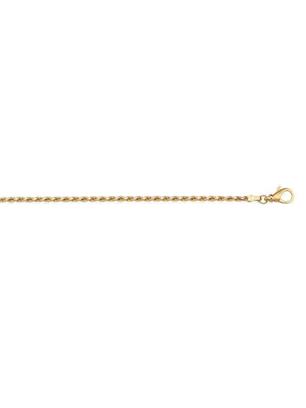 10, 14 Karat Yellow Gold Solid Diamond Cut Rope 1.3 mm Italian Bracelet