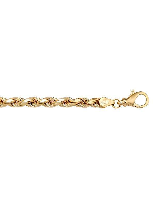 14k Yellow Gold Solid Diamond Cut Rope 5.0 mm Italian Bracelet