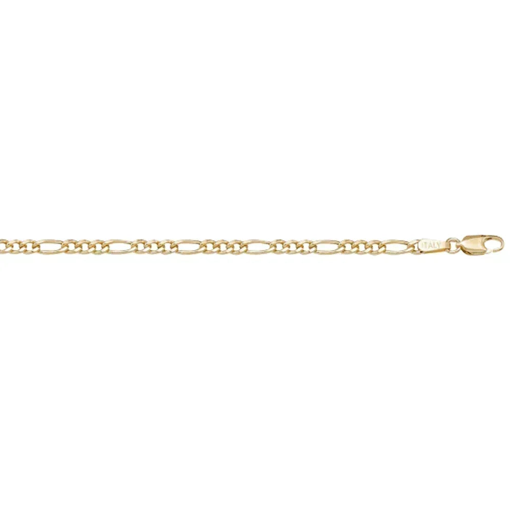 10k, 14k Yellow Gold Hollow Figaro 3.4 mm Italian Chain
