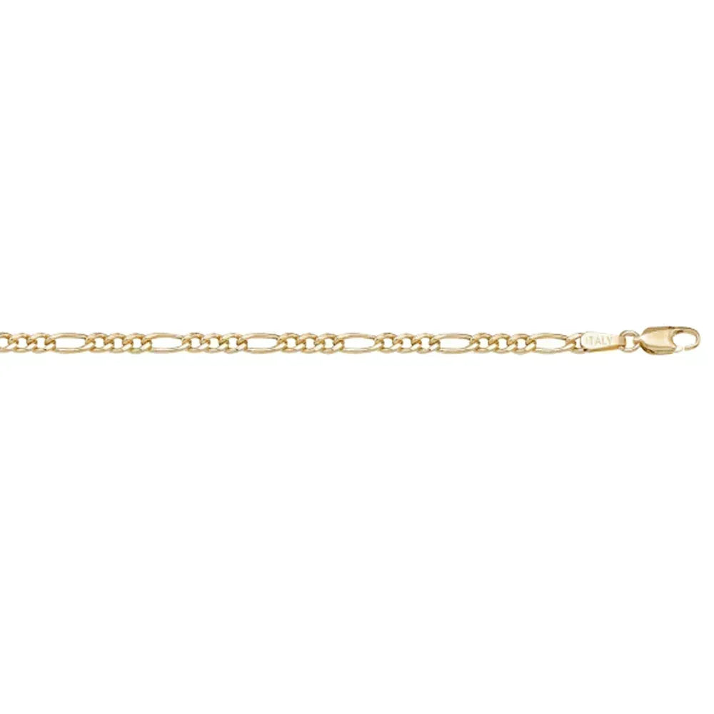 10k, 14k Yellow Gold Hollow Figaro 3.4 mm Italian Chain