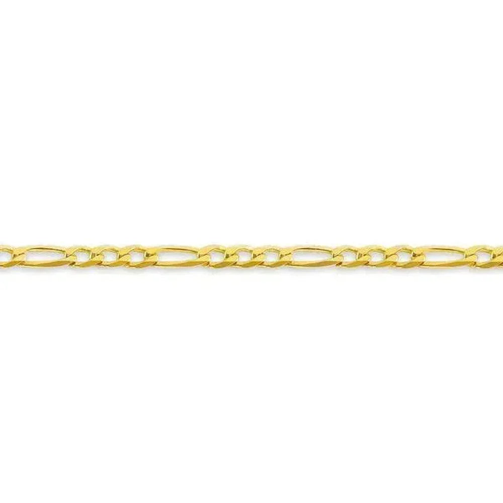 10, 14 Karat Yellow Hollow Figaro 3.7 mm Italian Bracelet