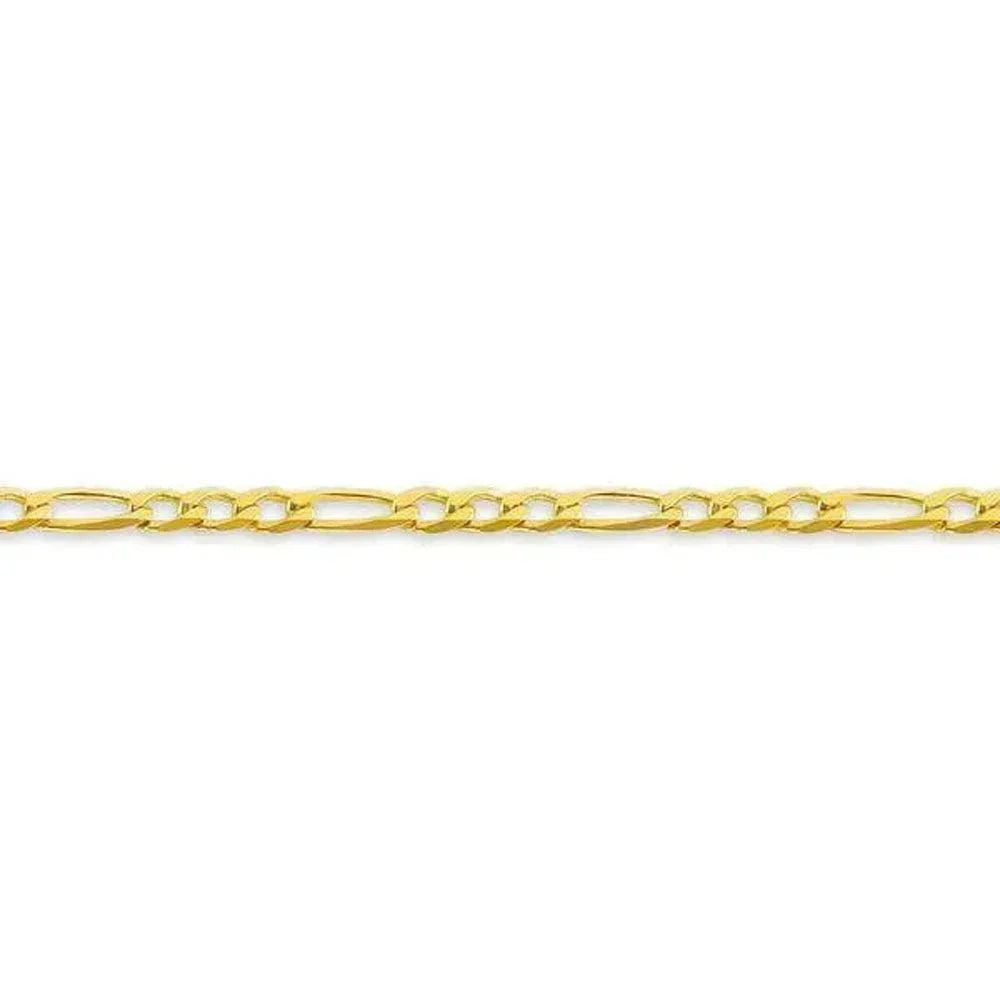 10, 14 Karat Yellow Hollow Figaro 3.7 mm Italian Bracelet