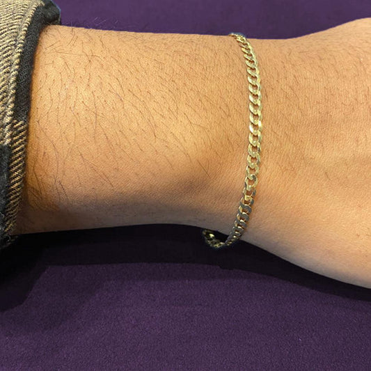 10, 14 Karat Yellow Hollow Curb 3.5 mm Italian Bracelet