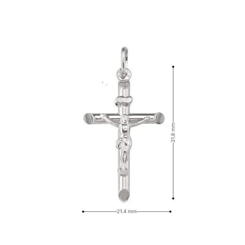 10k, 14k, 18k White Gold Religious Italian Cross With Crucifix