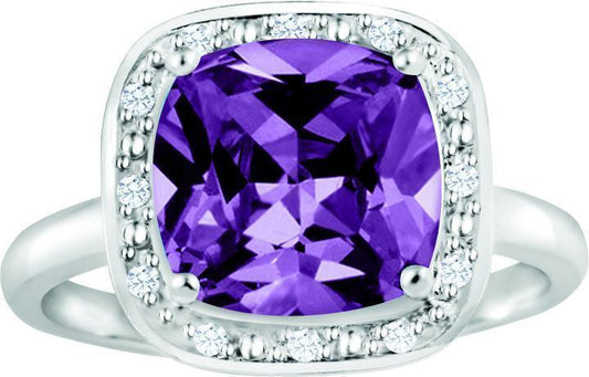 February Birthstone Ring with Diamond Accent set in Sterling Silver 8765029