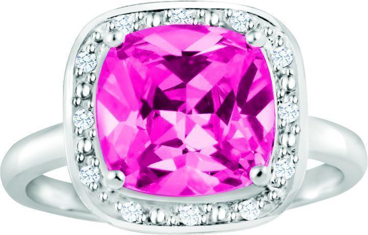 October Birthstone Ring with Diamond Accent set in Sterling Silver