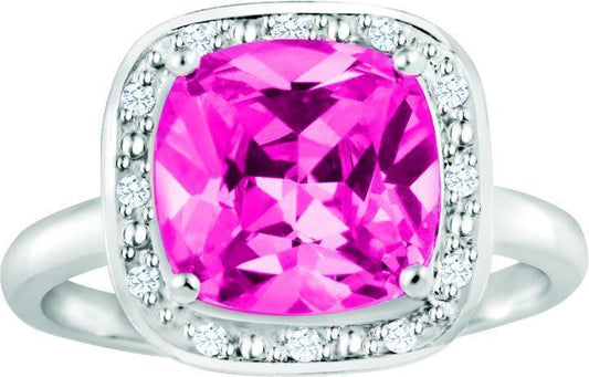 October Birthstone Ring with Diamond Accent set in Sterling Silver