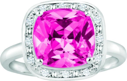 October Birthstone Ring with Diamond Accent set in Sterling Silver