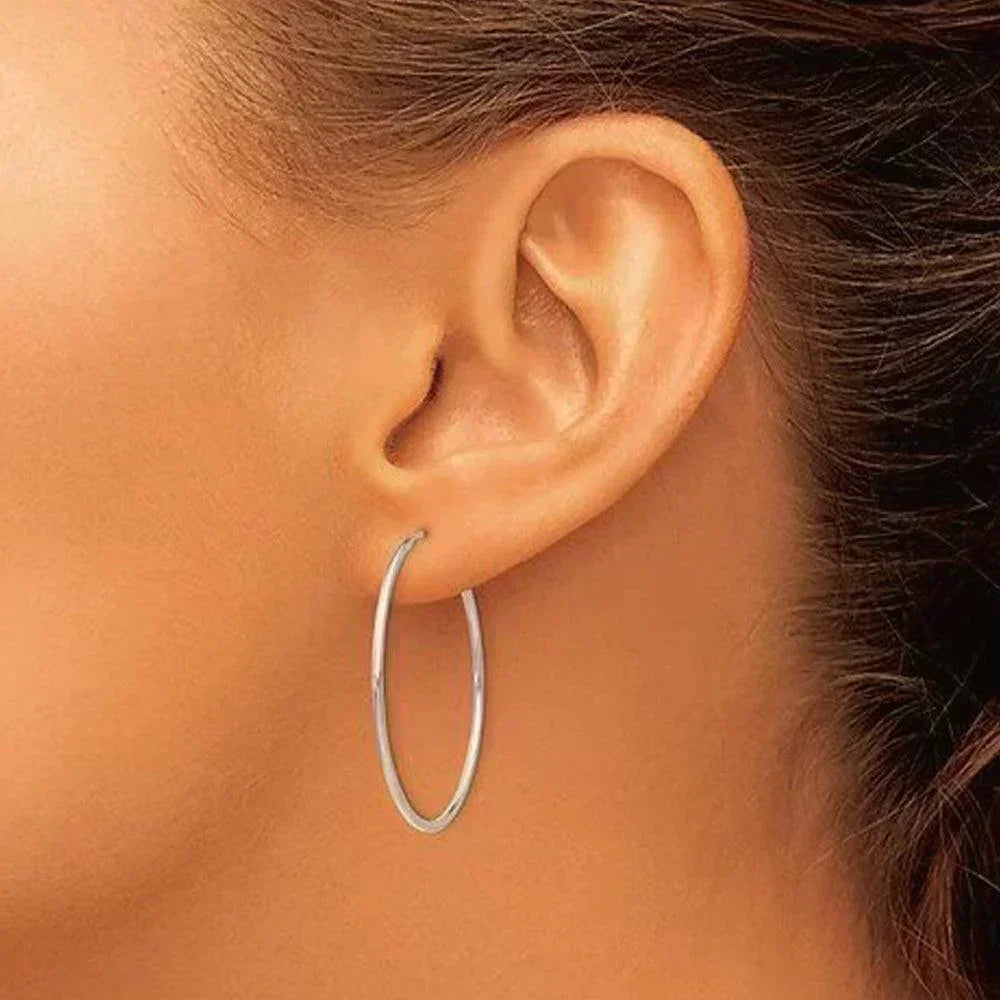 10K White Gold 17mm Sleeper Earrings