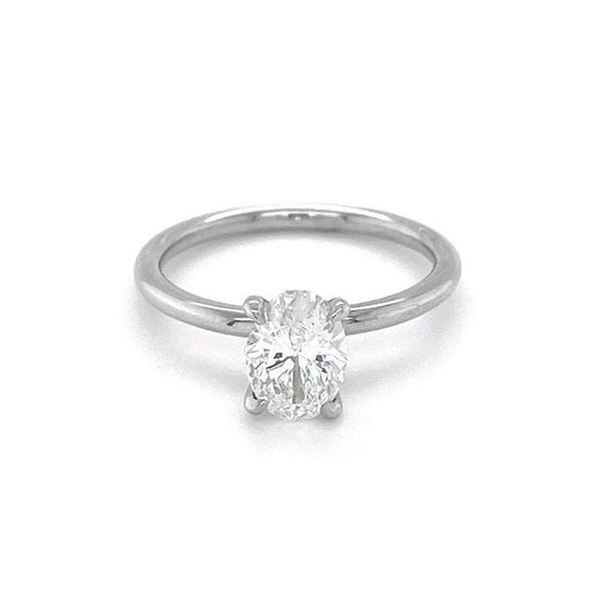 14K White Gold 1.00 Oval Lab Grown Solitaire Diamond Ring