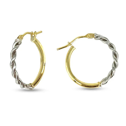 10K Two-Tone Gold Twist Hoop Earrings