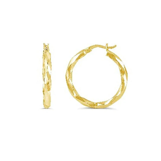 10K Yellow Gold Diamond Cut Hoop Earrings