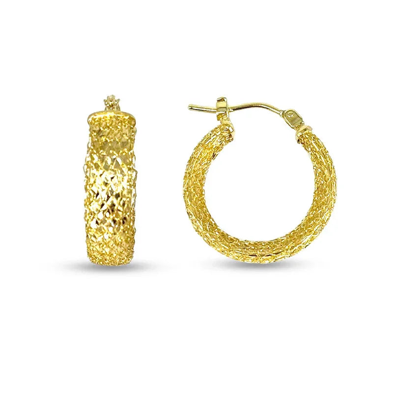 10K Yellow Gold Mesh Hoop Earrings