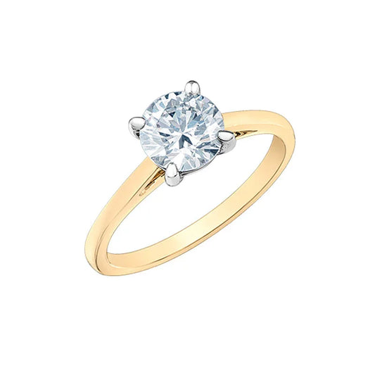 1.00CT Round Lab Grown Diamond Solitaire Ring in 14K Yellow & White Gold