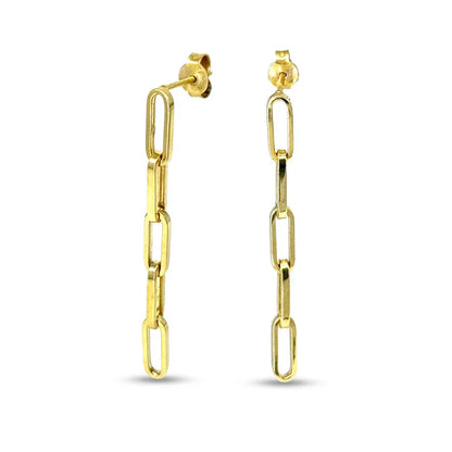 10K Yellow Gold Dangling Paperclip Stud Earrings