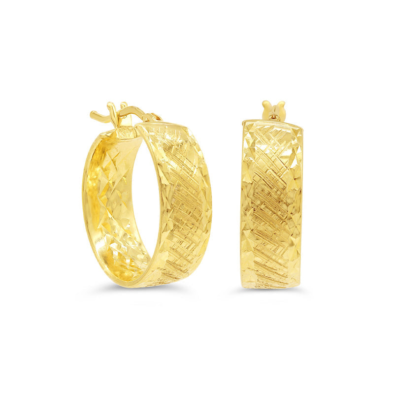 10K Yellow Gold Brushed Broad Hoop Earrings