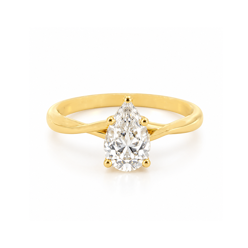 1.50CT Lab Diamond Pear Solitaire Ring with Infinity Shank in 14K Yellow Gold