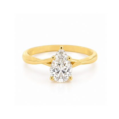 1.50CT Lab Diamond Pear Solitaire Ring with Infinity Shank in 14K Yellow Gold